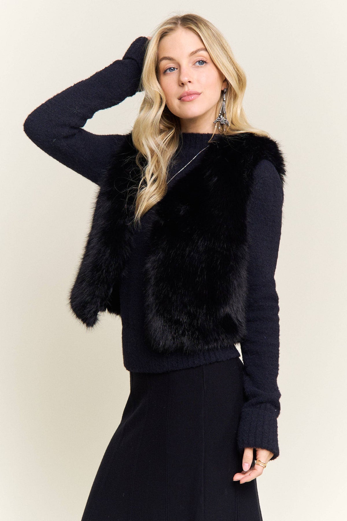FAUX FUR OPEN FRONT CROP VEST