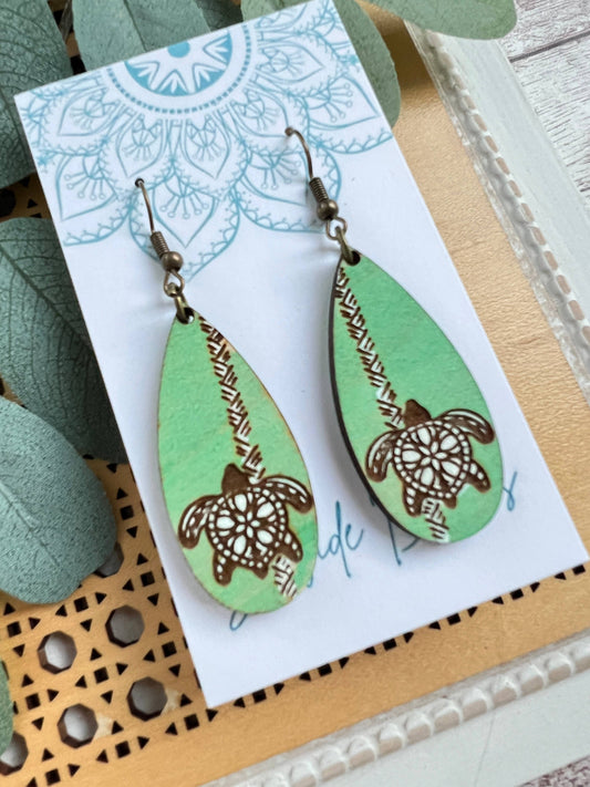 Boho turtle cute hand painted lightweight maple wood 