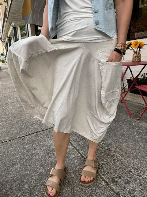 Beige Cotton Flowy Skirt