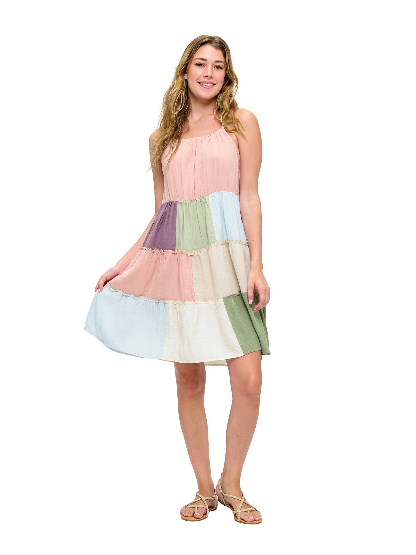 Flowy Tiered Colorblock Patchwork Dress