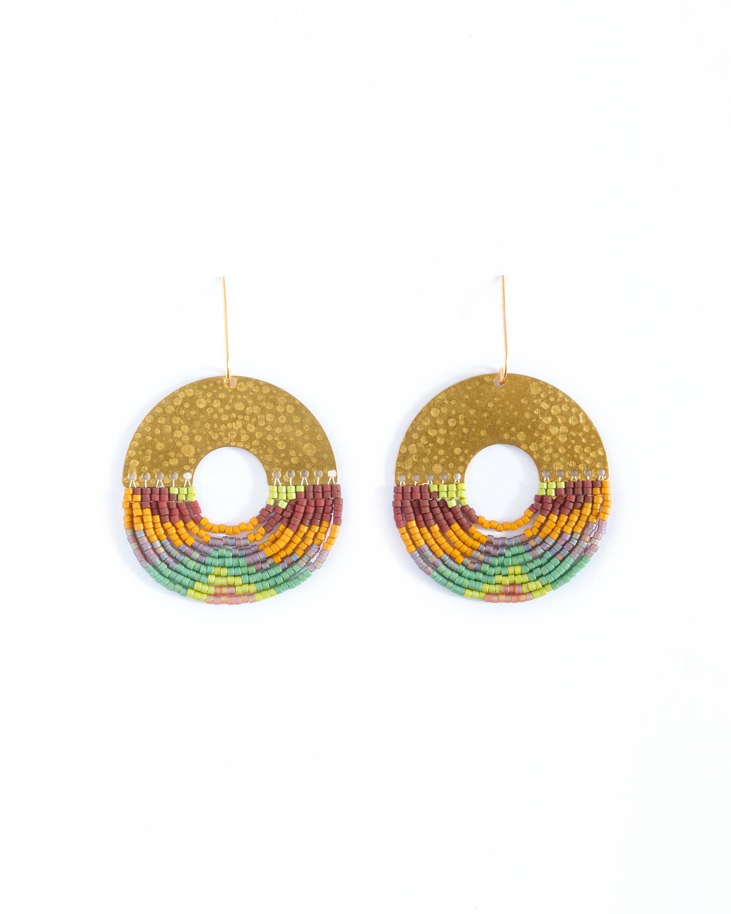 Beaded Handwoven Organic Circular Fringe Earrings (Earth)
