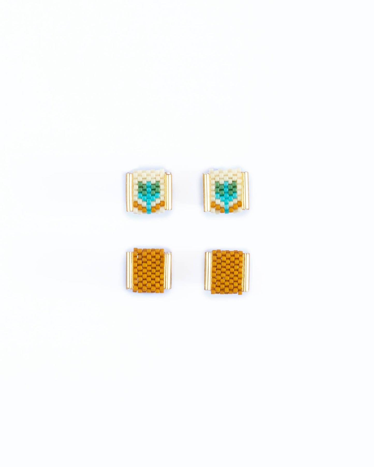 Beaded Handwoven Tulip Stud Pack (Teal/Rust)