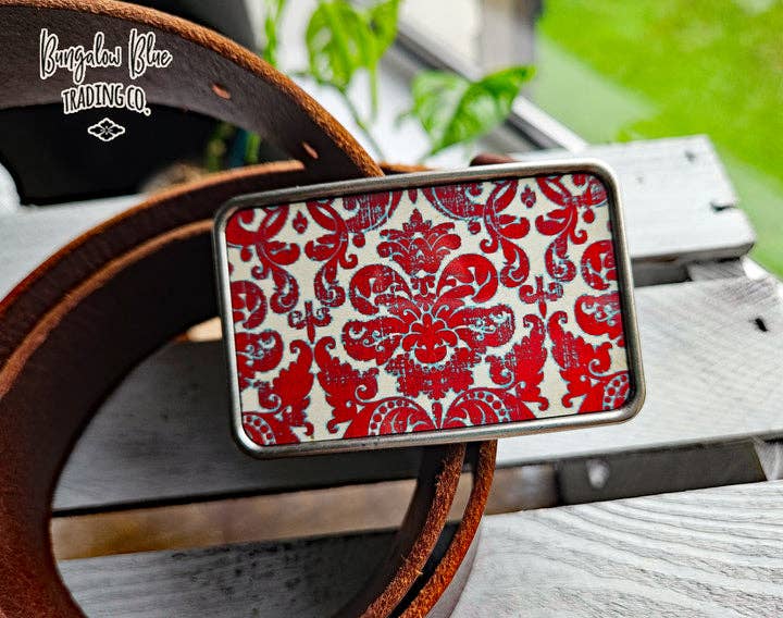 Red Damask Belt Buckle