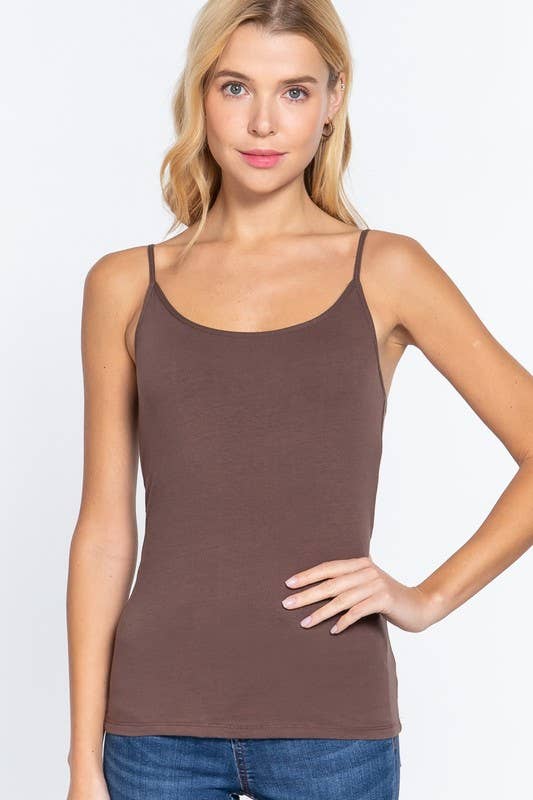 Basic Adjustable Spaghetti Strap Cropped Cami with Shelf Bra