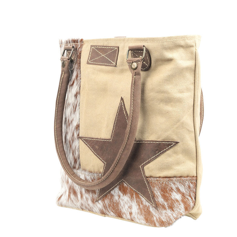 Cowhide Canvas Tote With Star