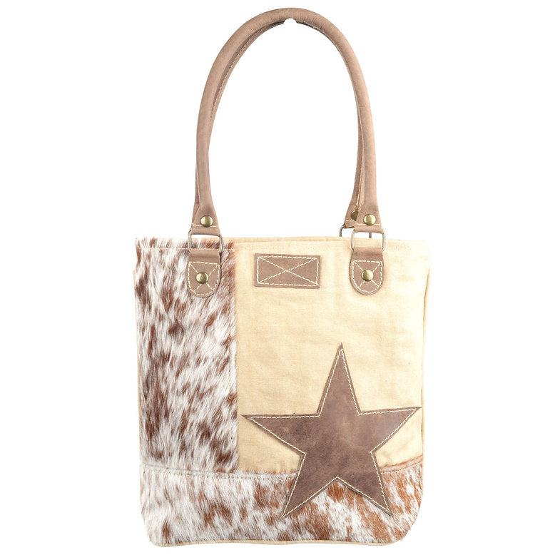 Cowhide Canvas Tote With Star