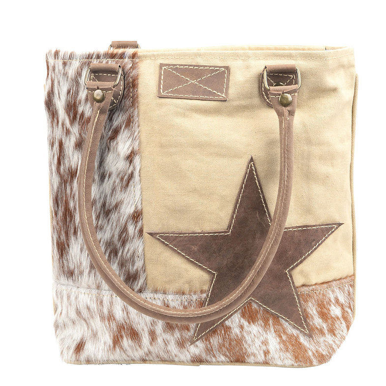 Cowhide Canvas Tote With Star