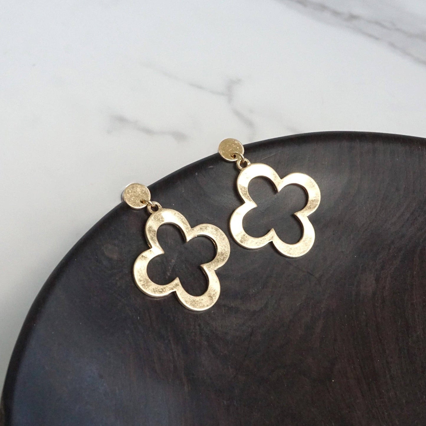 Clover Hammered Distressed Drop Earrings - Gold & Silver Tones