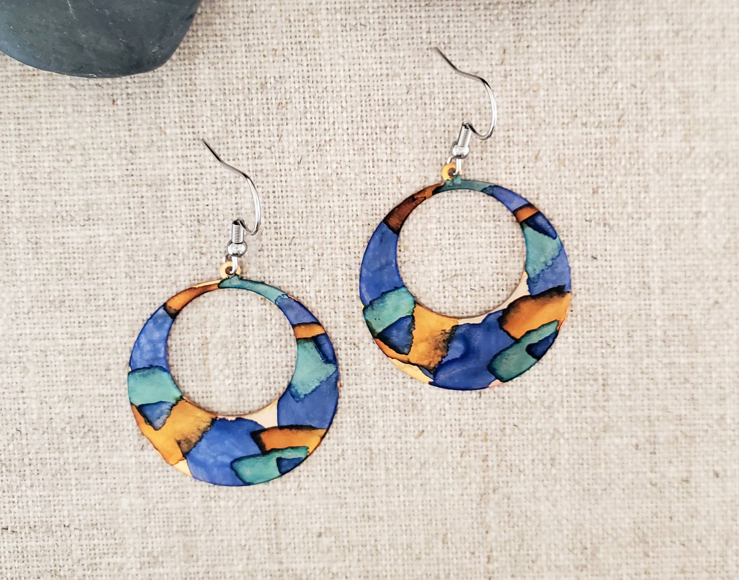 Alcohol Ink Copper Circle GoGo Earrings