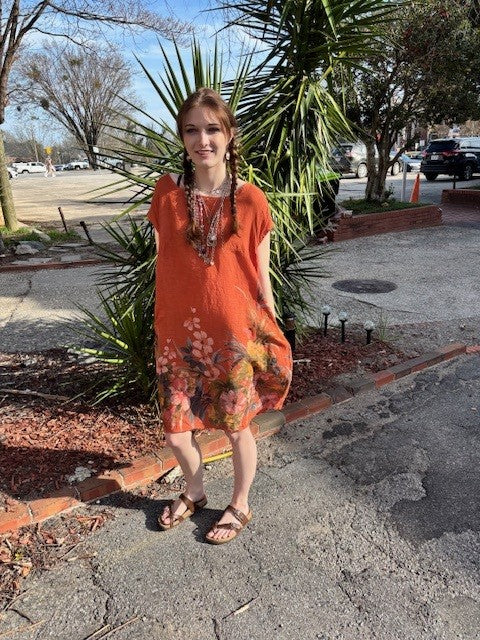 Linen Floral short sleeve dress