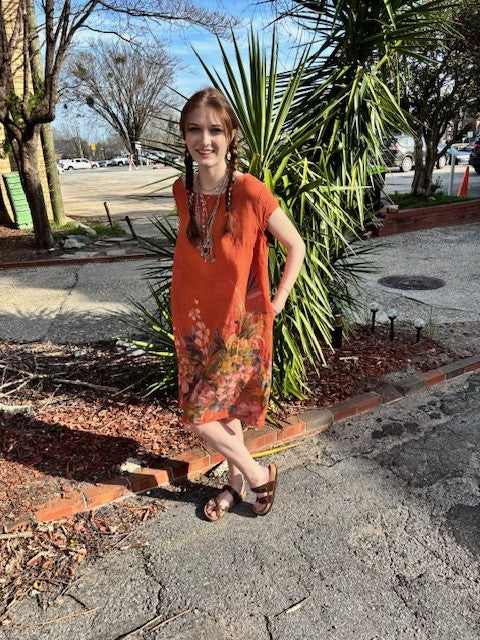 Linen Floral short sleeve dress