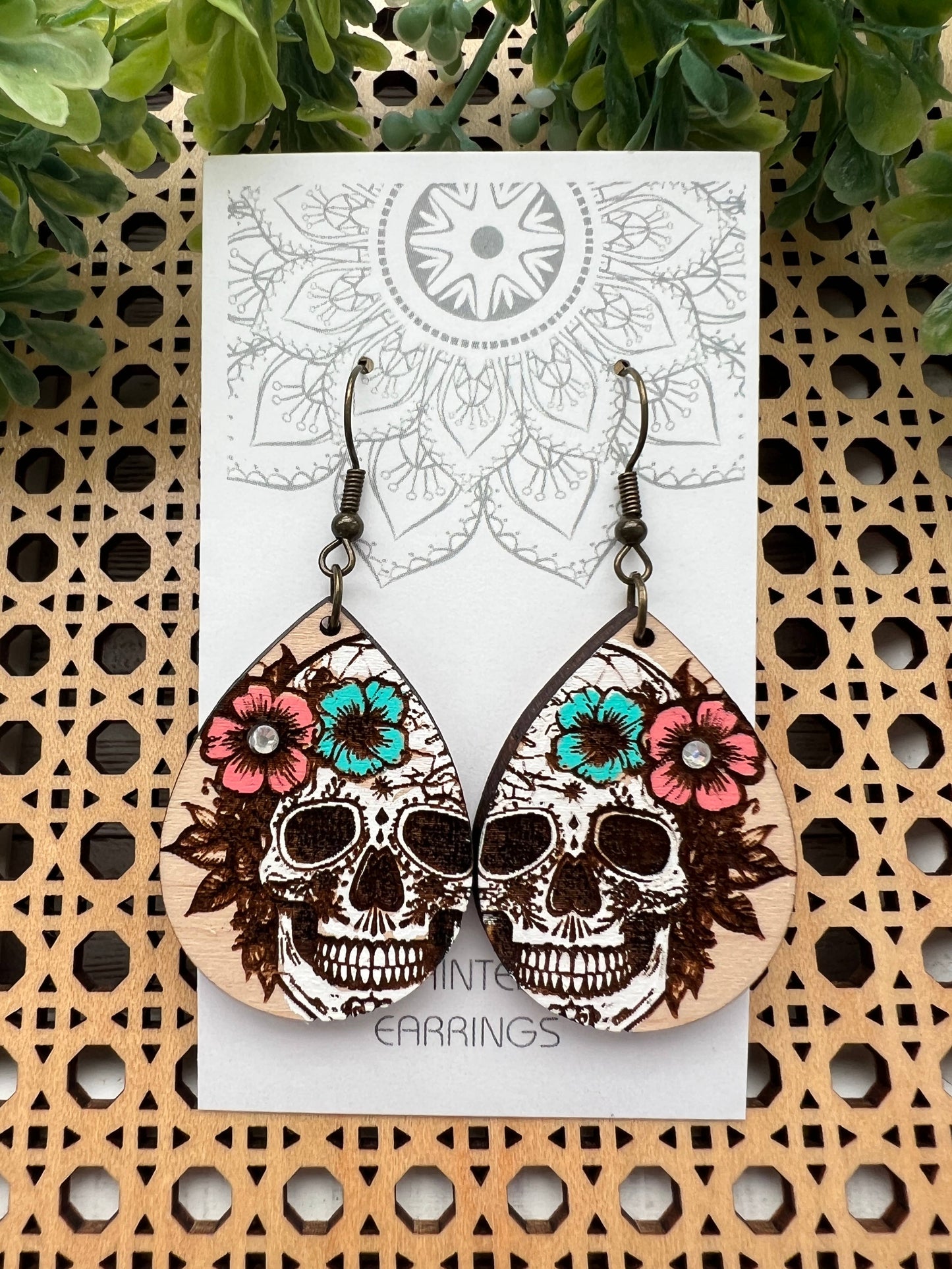 Sugarskull hand painted lightweight wood earrings