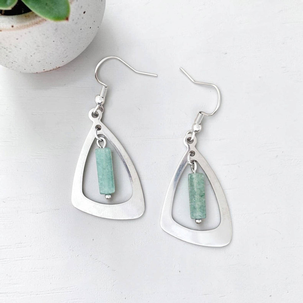 Green Aventurine & Stainless Earrings