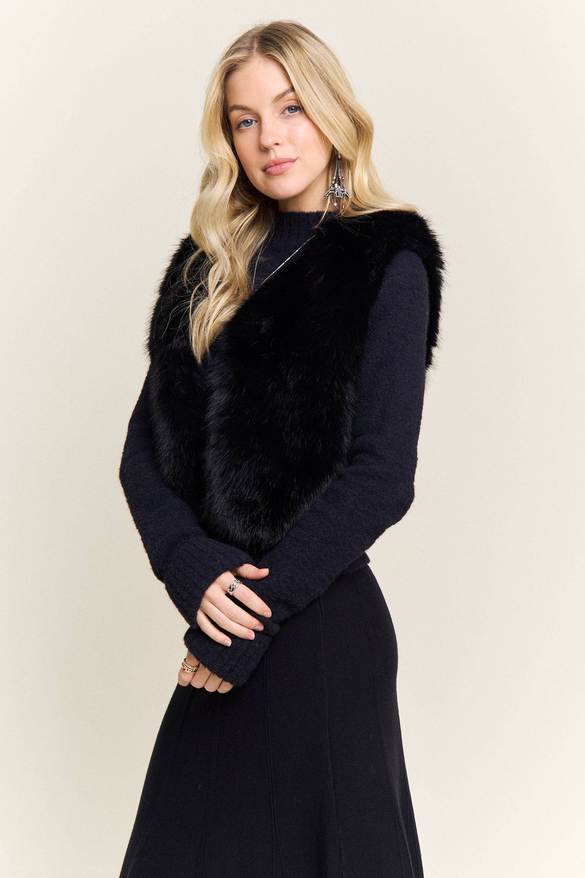 FAUX FUR OPEN FRONT CROP VEST