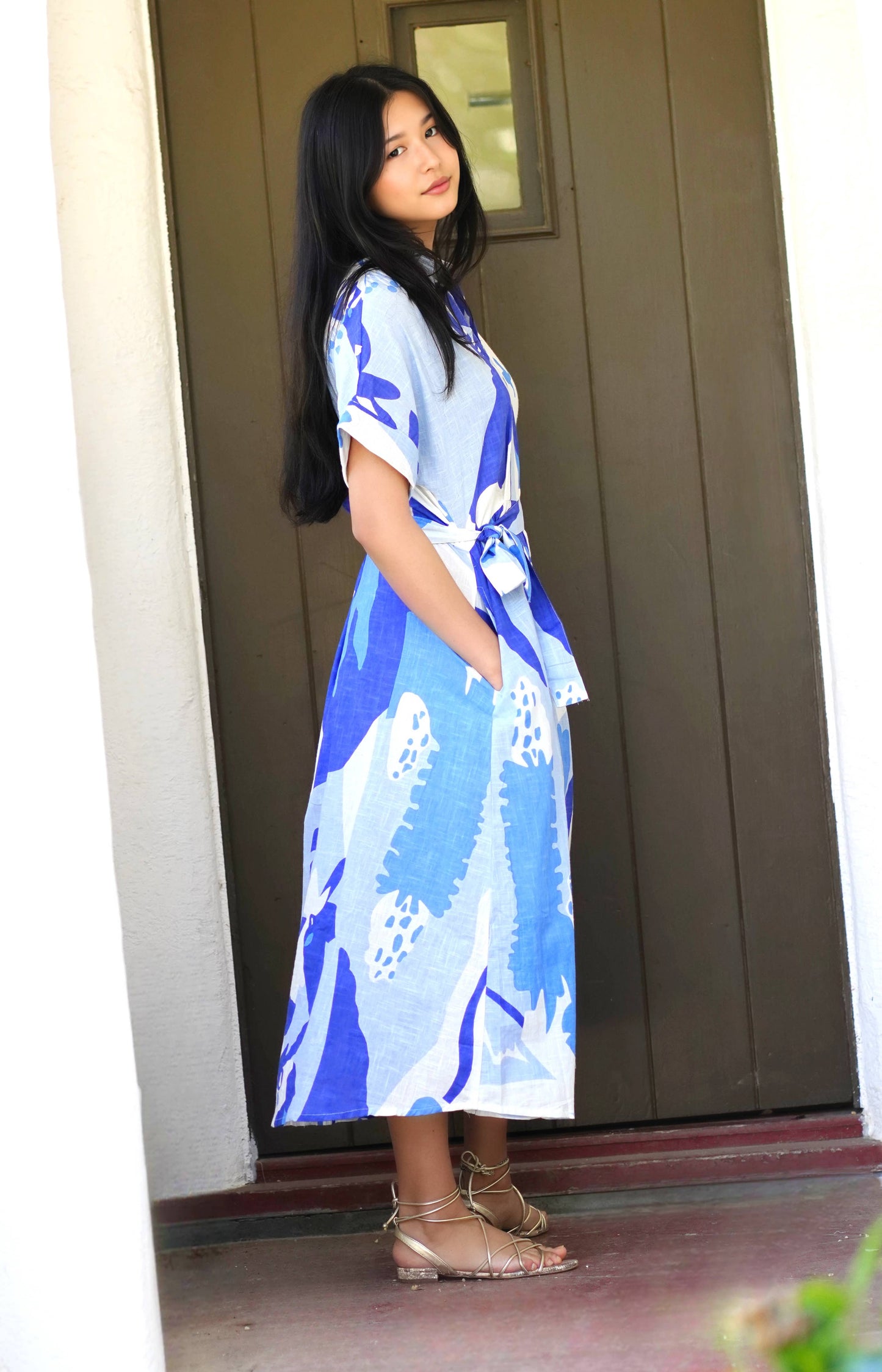 Brigitte Abstract Print Dress Blue Multi 