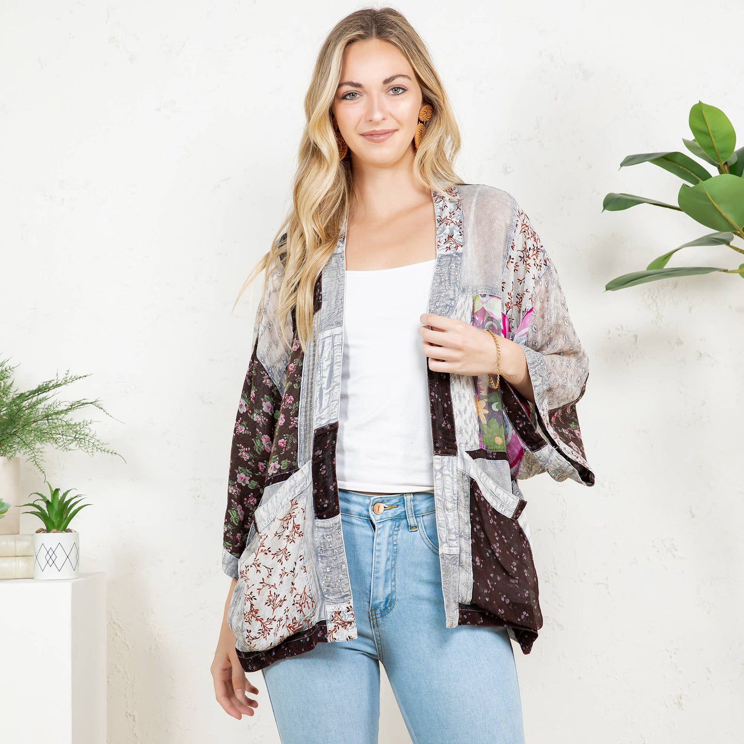 Kimono Top In Overdyed Mix N Match Patches