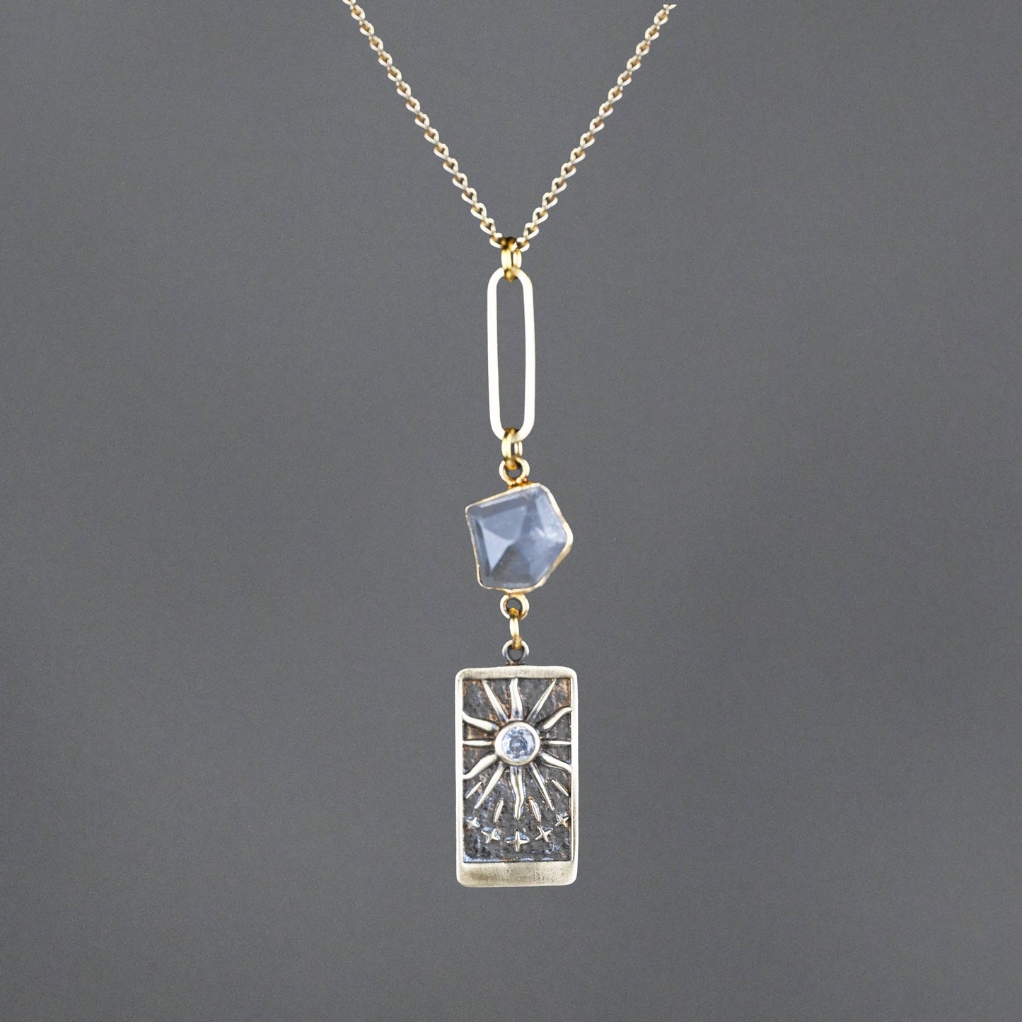 Here Comes The Sun Brass w/ Inset Stone & Crystal Necklace