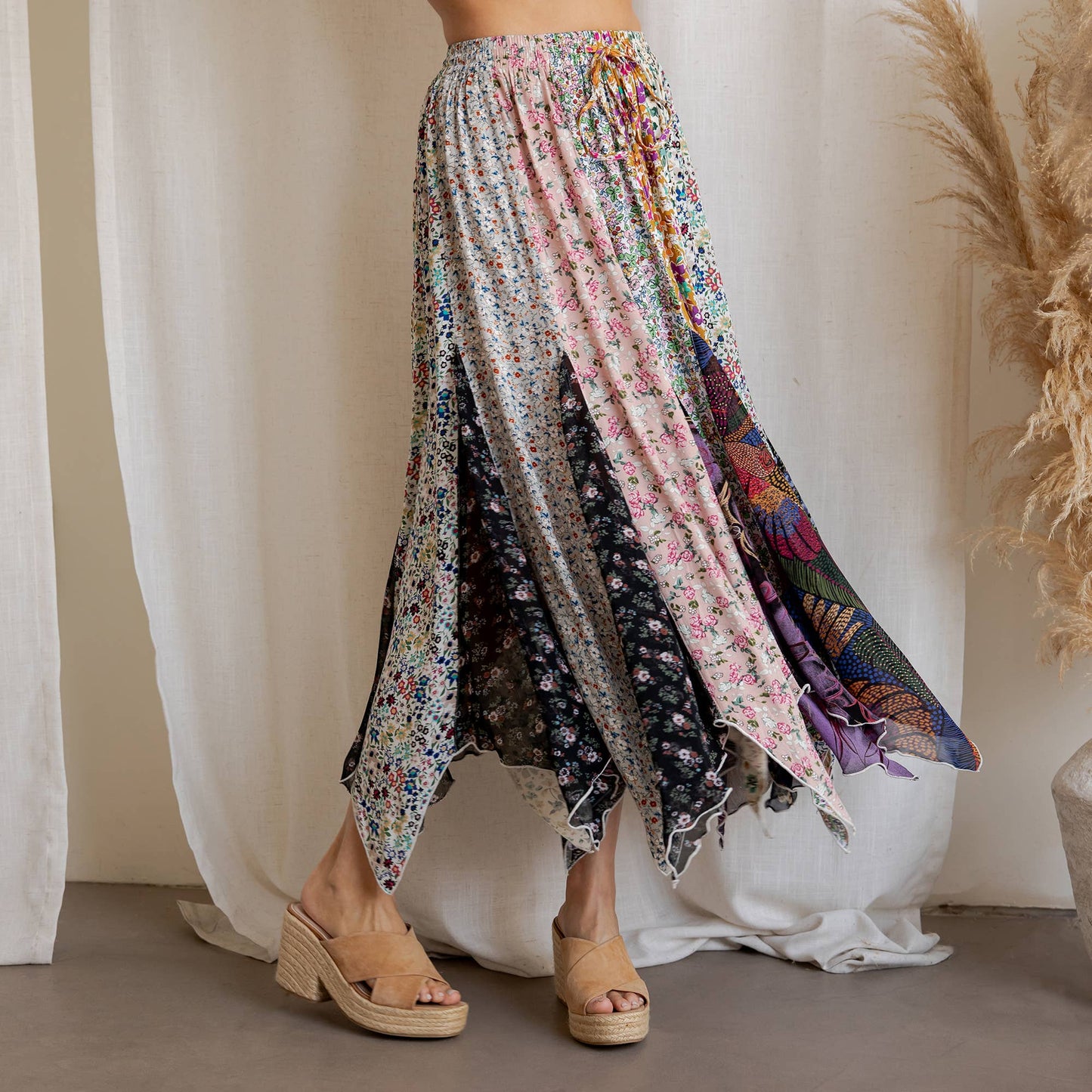 Artisan Bohemian Patchwork Handkerchief Maxi Skirt NEW