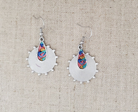 Alcohol Ink Stainless Steel Circle & Teardrop Earrings