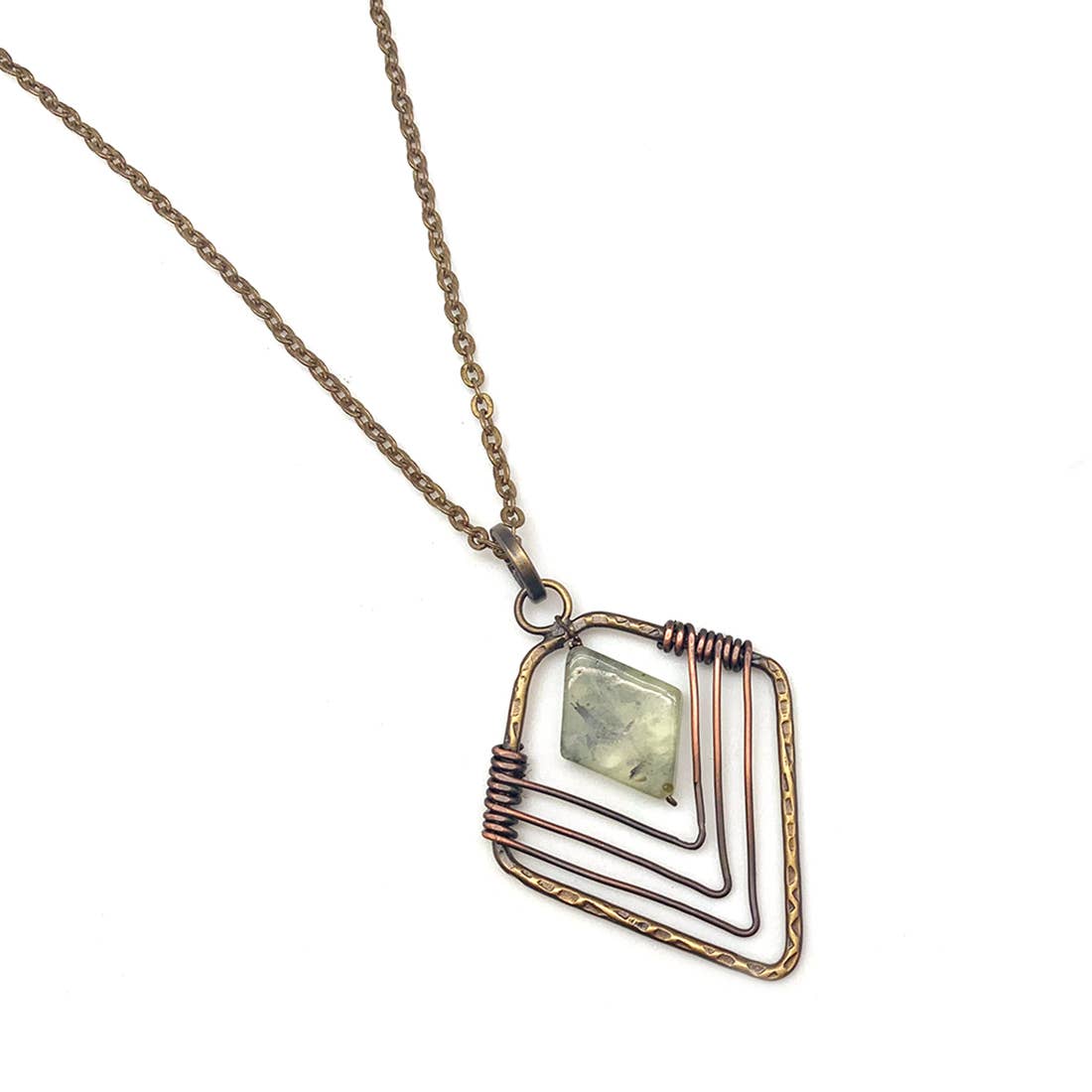 Handmade Antique Brass Wire Wrapped Prehnite Necklace