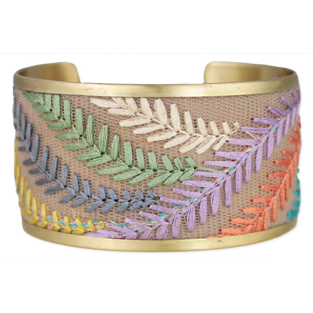 Pastel Ferns Embroidered Cuff Bracelet