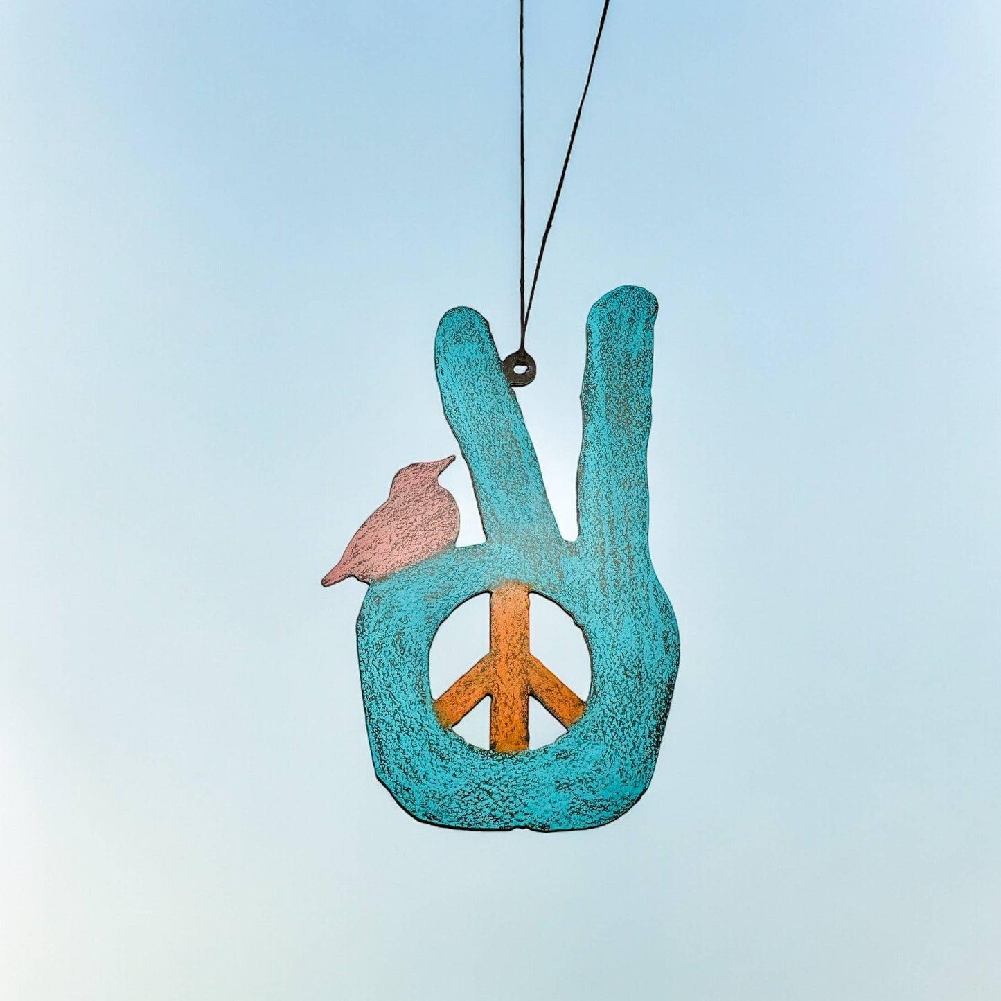 Peace sign ornament hippie hand bird metal gift recycled USA