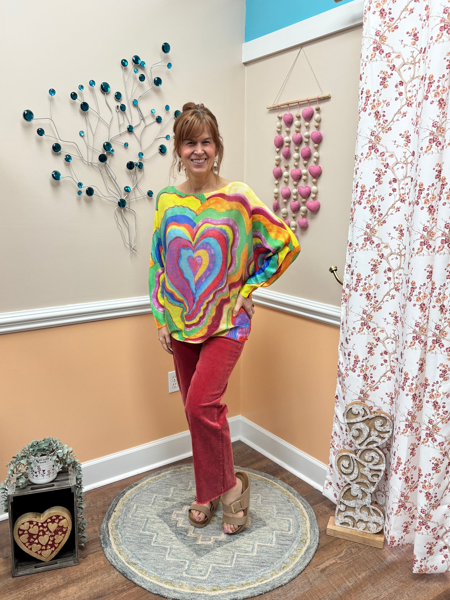 Multi Hearts Round Knit Printed Sweater LOOWIE