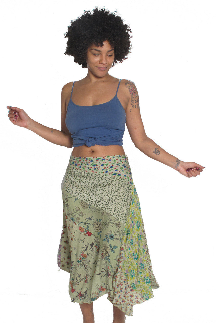 Boho Patchwork Flare Midi Skirt