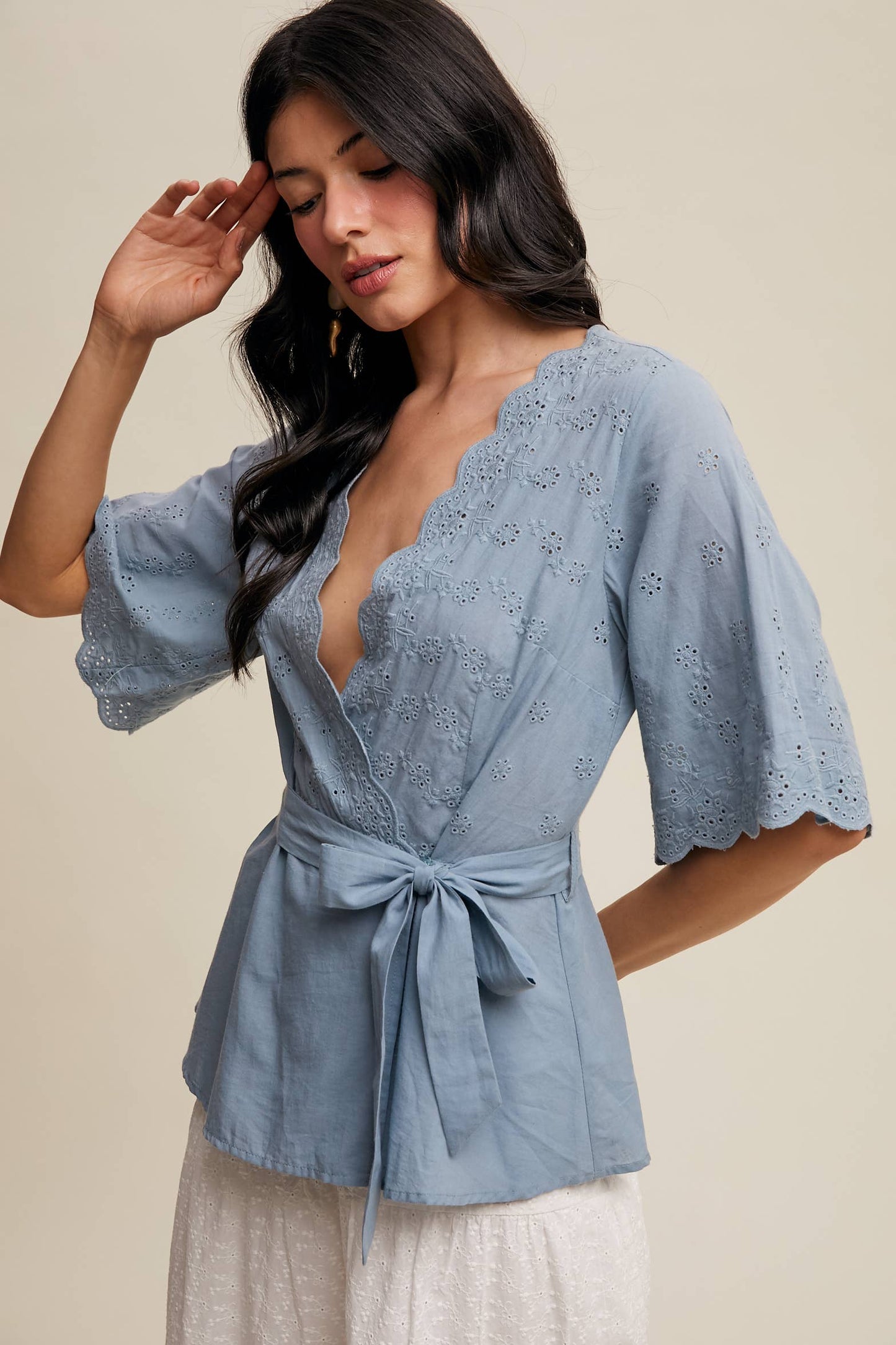 Eyelet Embroidered Wrap Blouse