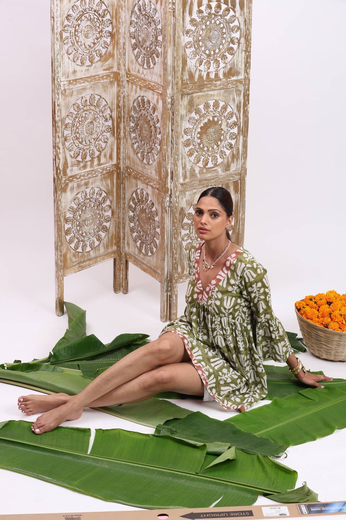 Block Printed Cotton Dress with bell sleeves (Nishu)