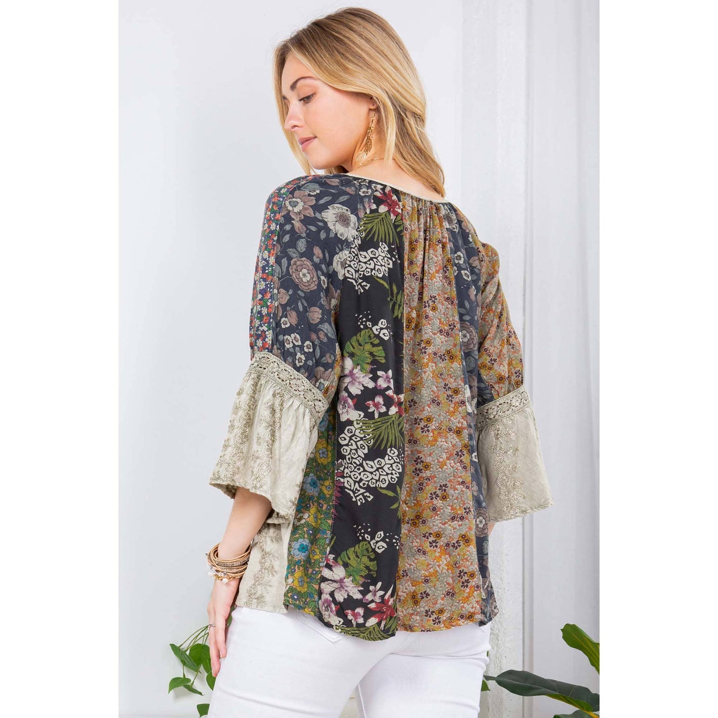 Enchanting Whimsy Overdyed Rayon Peasant Top With Embroidery