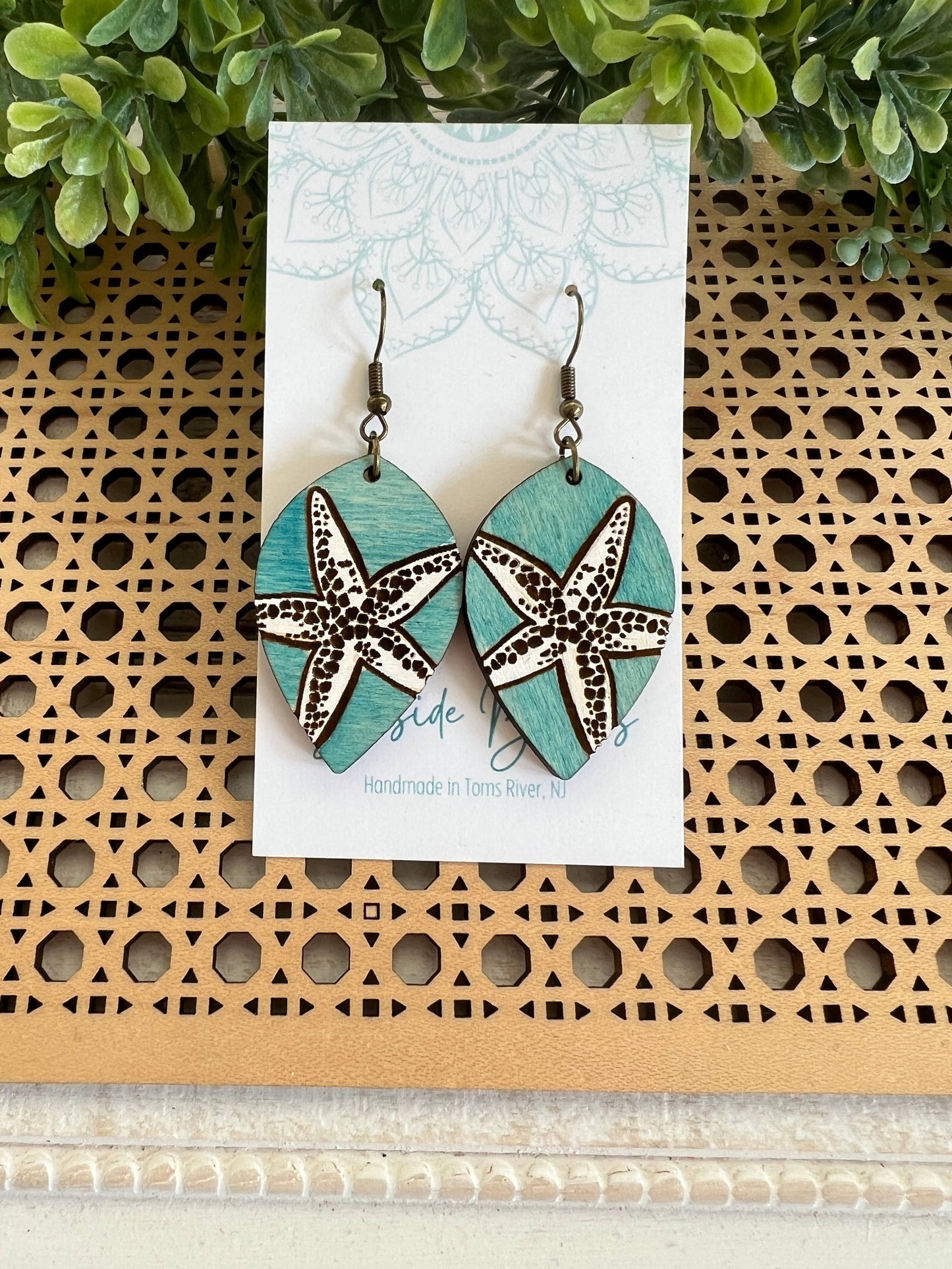 Starfish light blue hand painted lightweight wood