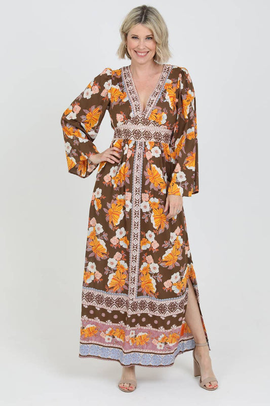 V-Neck Wide Sleeve Maxi Dress