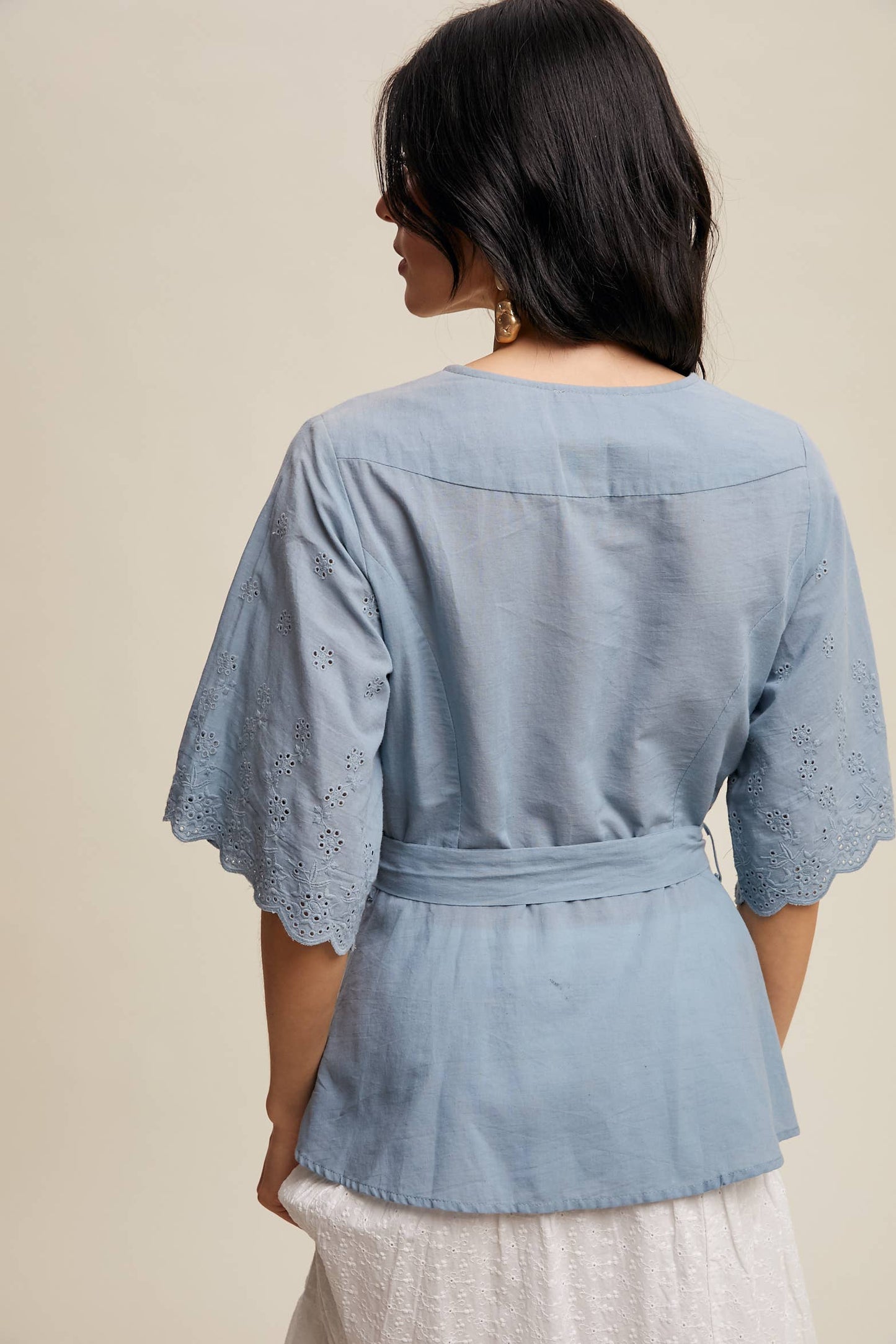 Eyelet Embroidered Wrap Blouse