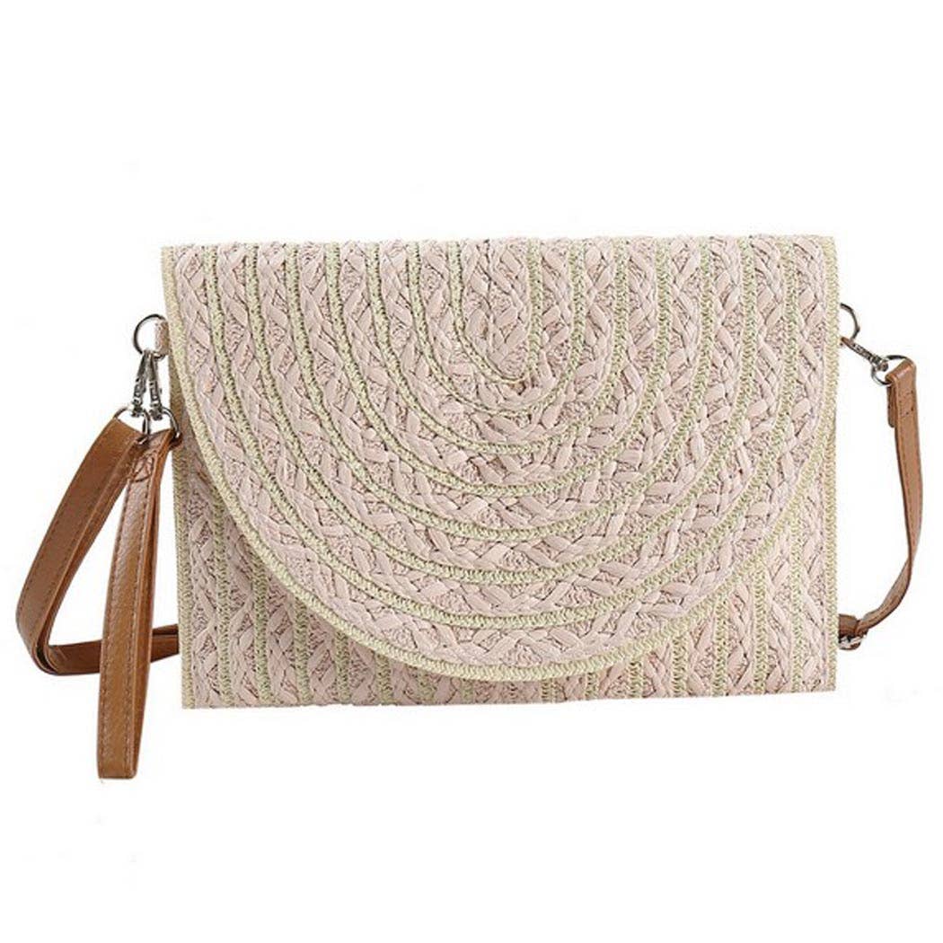 COLOR STRIPED TWO TONE STRAW CLUTCH & CROSSBODY BAG