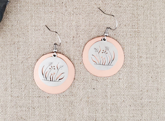 Stainless and Copper 
Flower Circle Layered Earrings