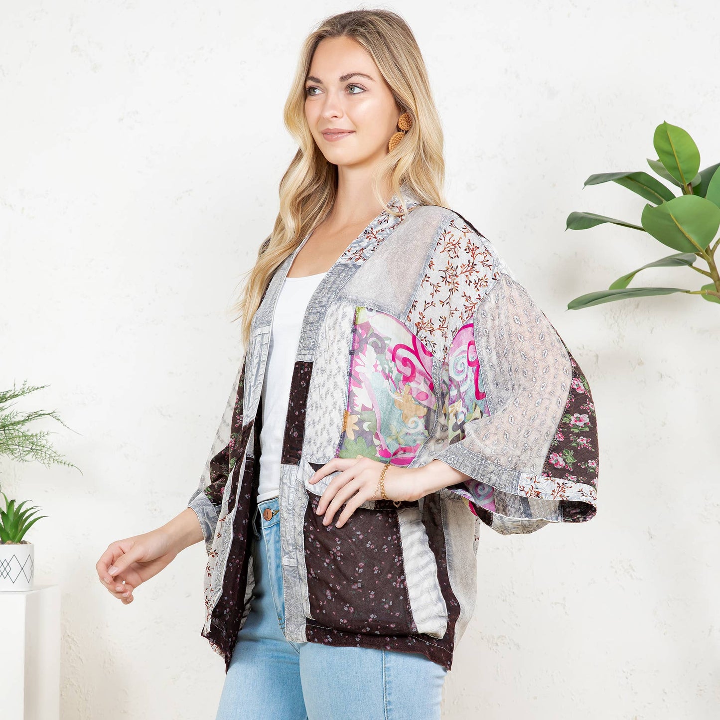 Kimono Top In Overdyed Mix N Match Patches