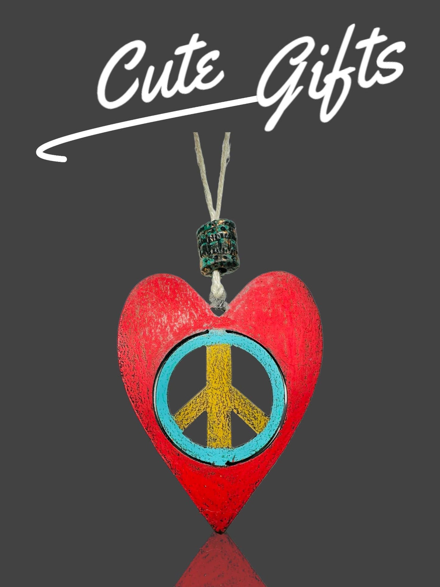 HEART ornament Cute hippie metal gift Peace Sign Sustainable