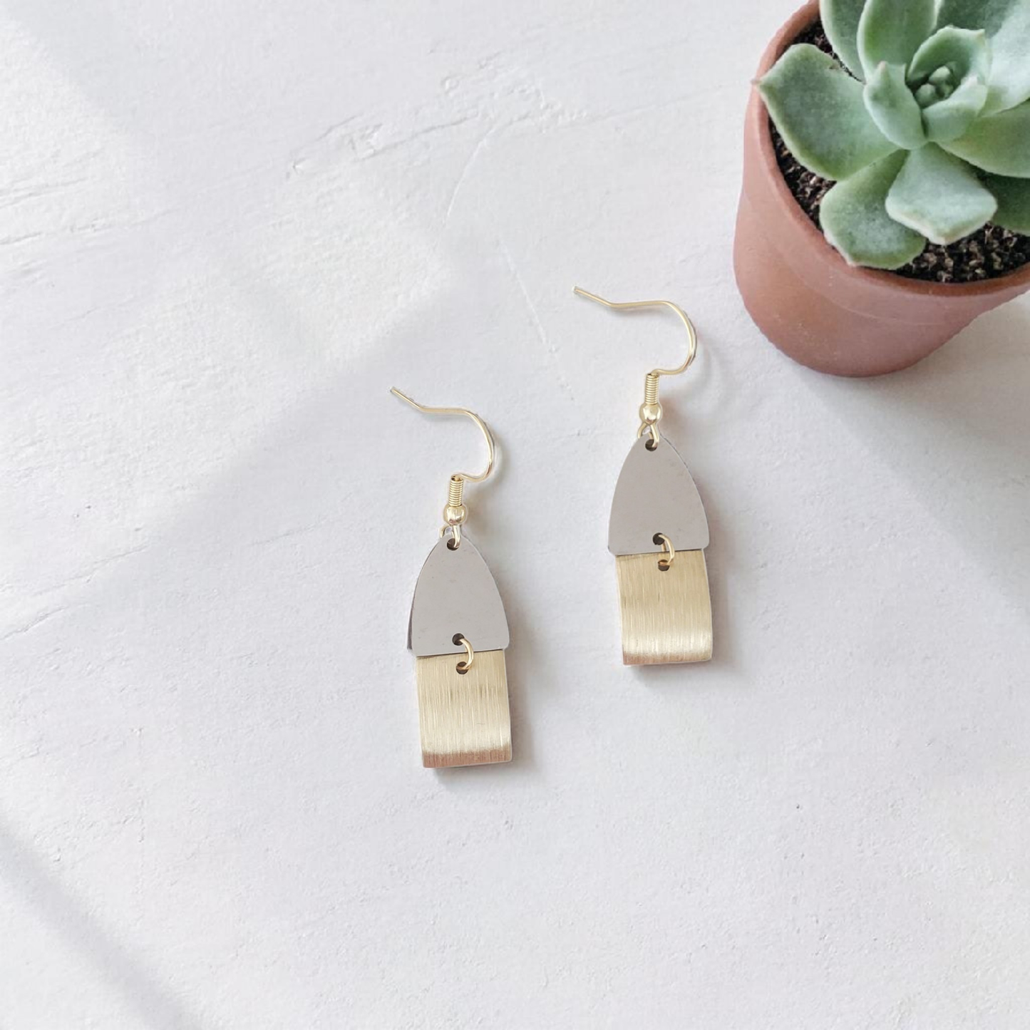 Brass Drop with Stainless Connector Earrings