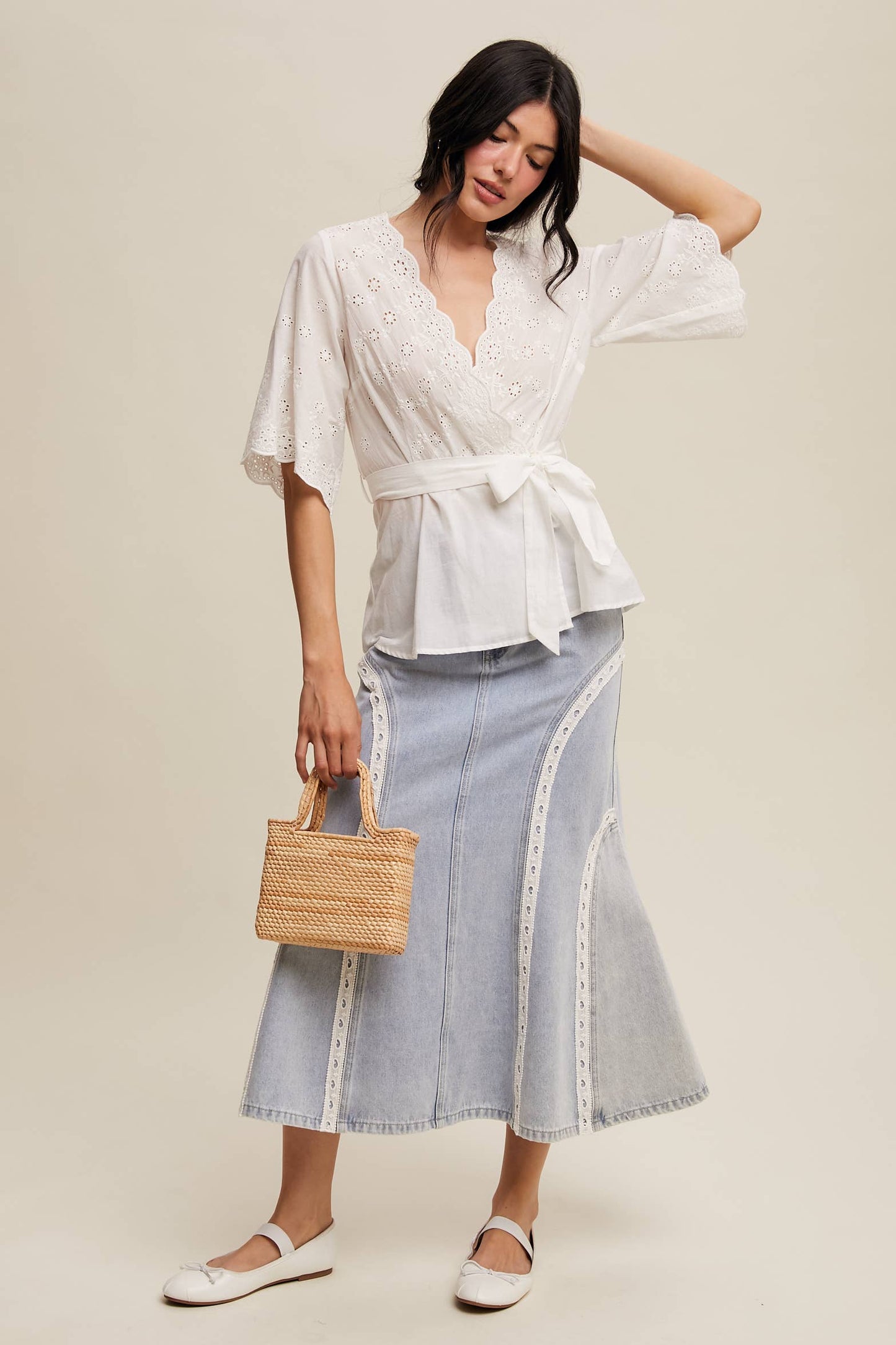 Eyelet Embroidered Wrap Blouse