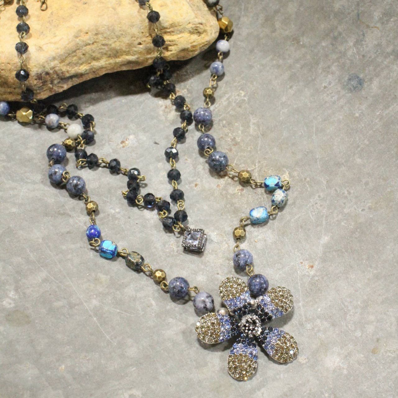 Shades Of Blue Budding Beaded Layered Necklace