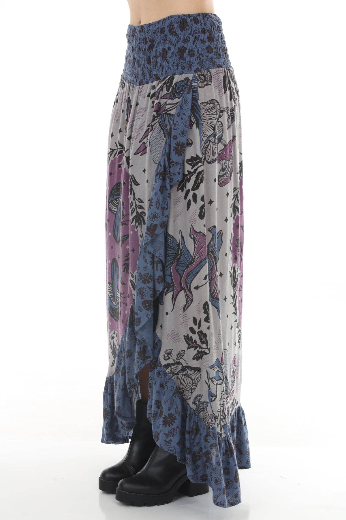 Mushroom Ruffle Slit Skirt