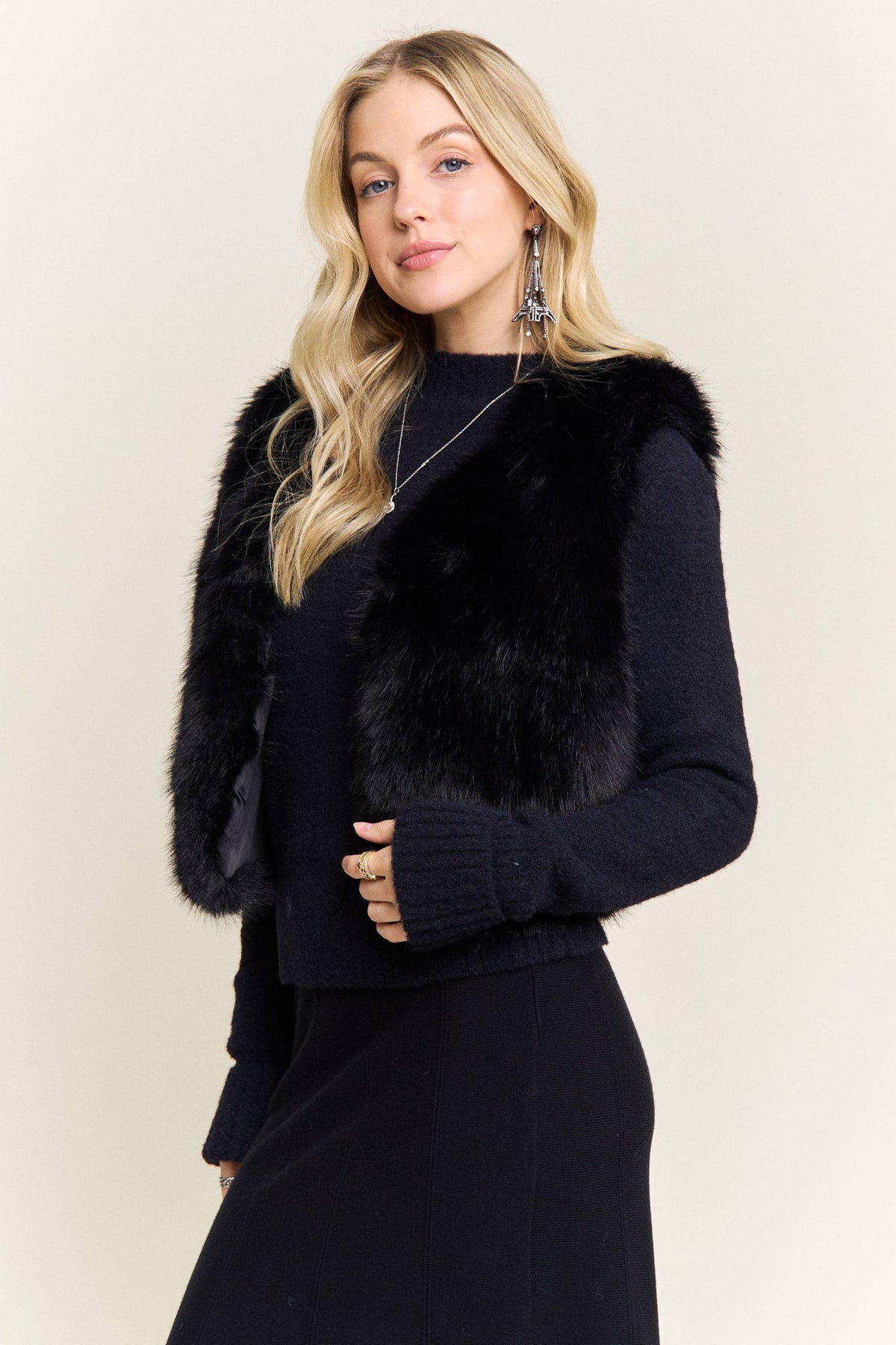 FAUX FUR OPEN FRONT CROP VEST