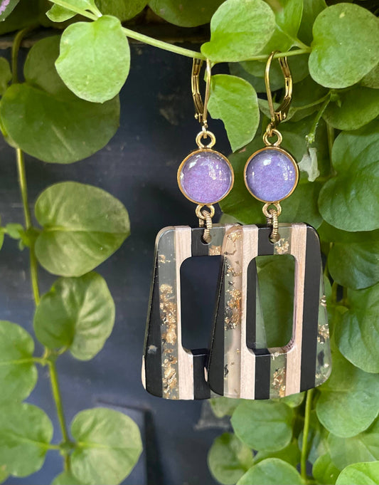 Mod Black, White Earrings - fall, gold, striped, colorblock