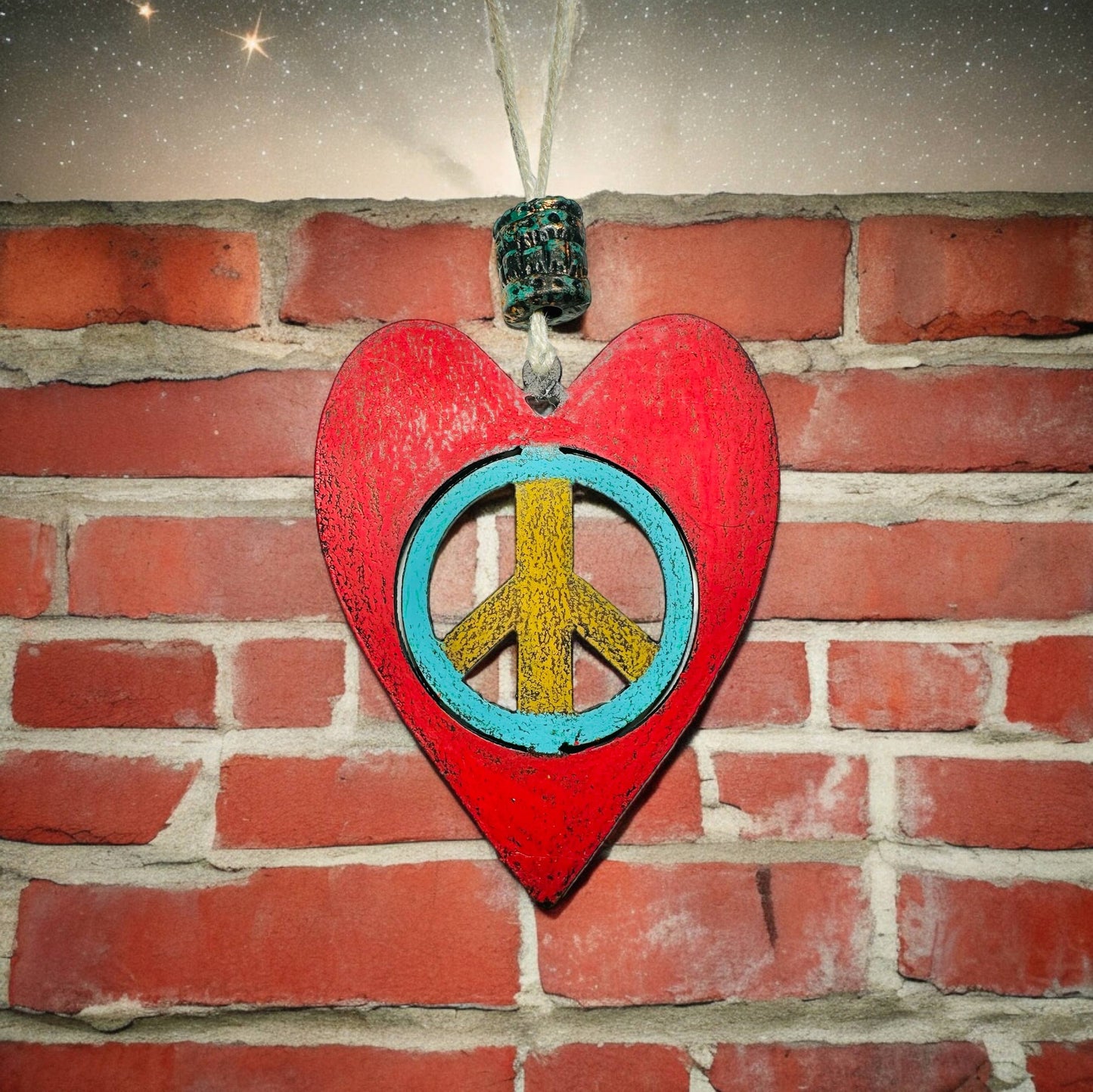 HEART ornament Cute hippie metal gift Peace Sign Sustainable