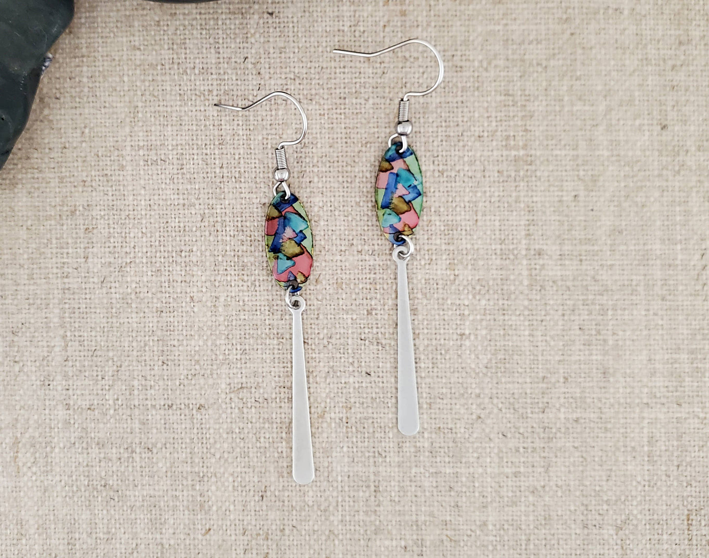 Alcohol Ink Stainless Steel Thin Drop   Earrings