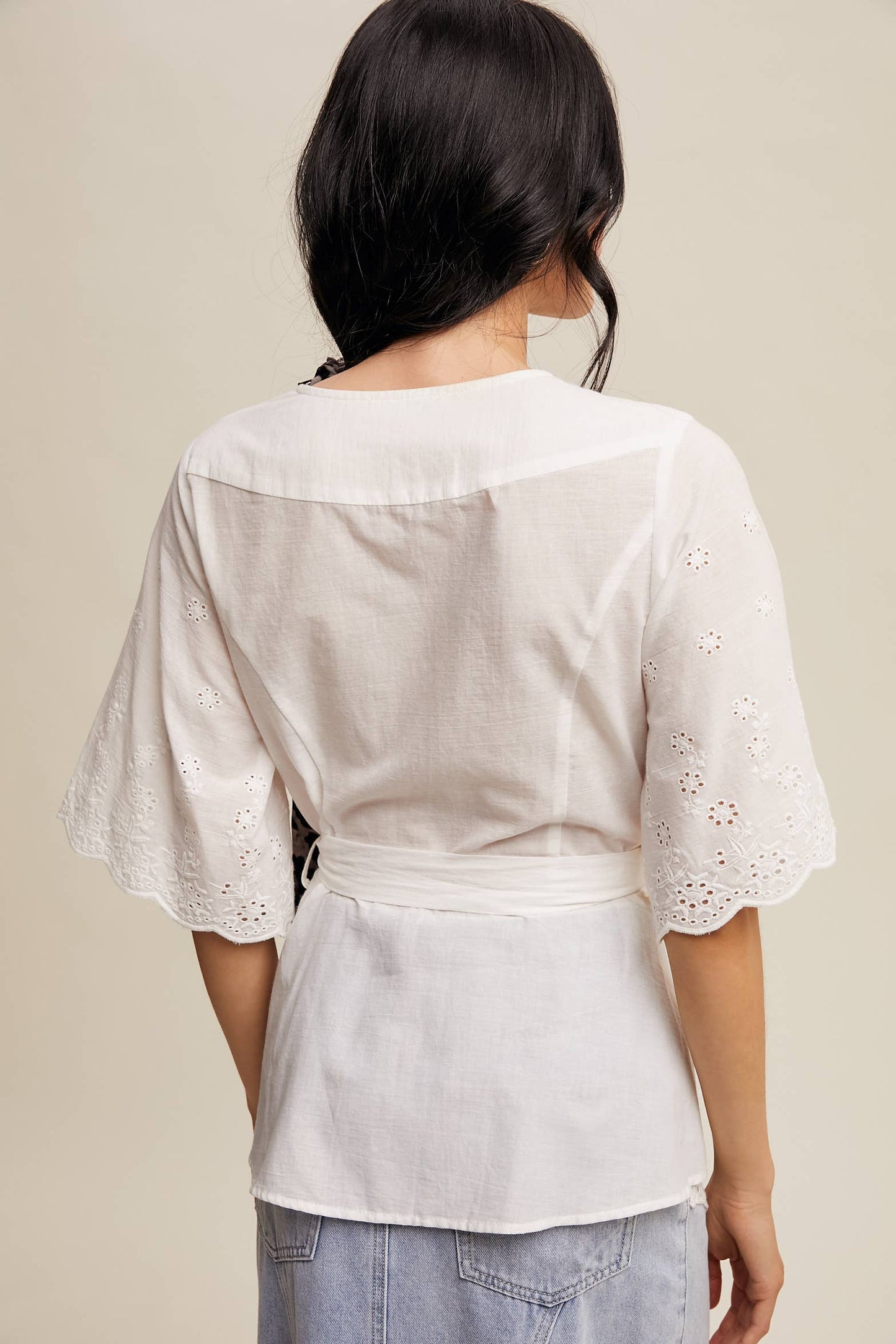 Eyelet Embroidered Wrap Blouse