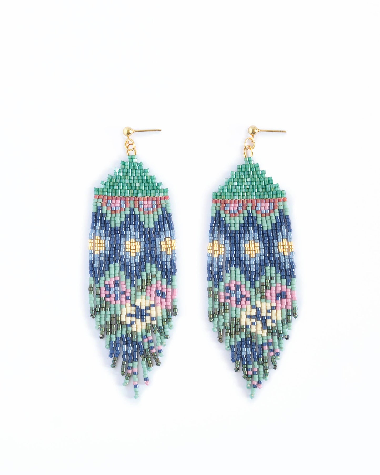Beaded Handwoven Huipil Fringe Earrings (Warmed Earth)