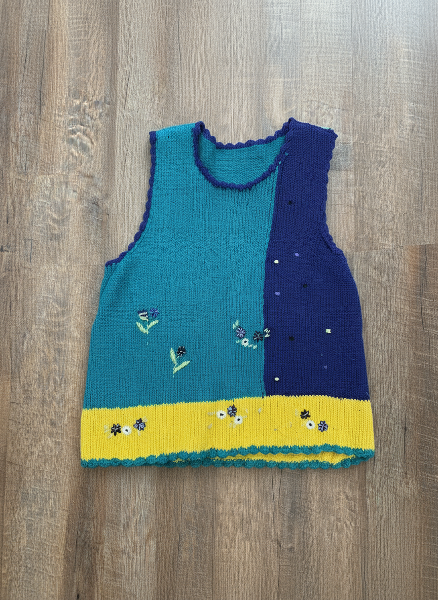 Blue sweater with flowers