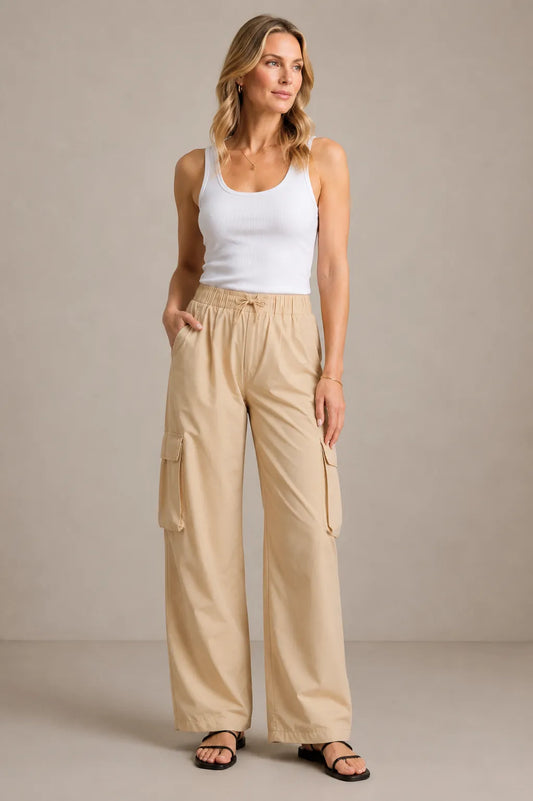 Bungee Waist Mesh Lined Parachute Cargo Pants